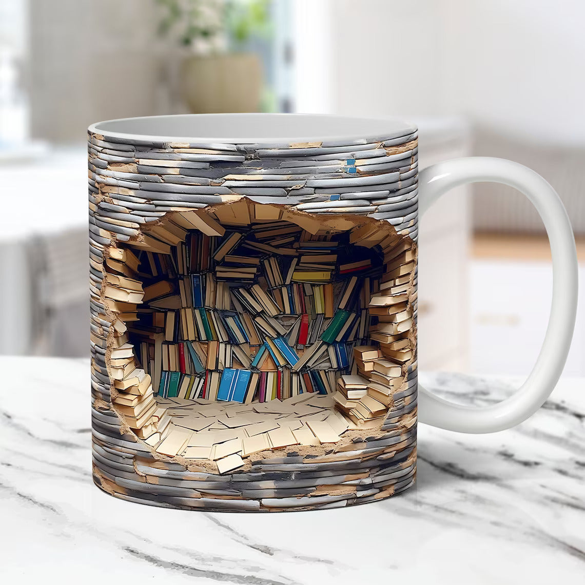 Ceramic Coffee Cup | كوب قهوة مع صورة كتب