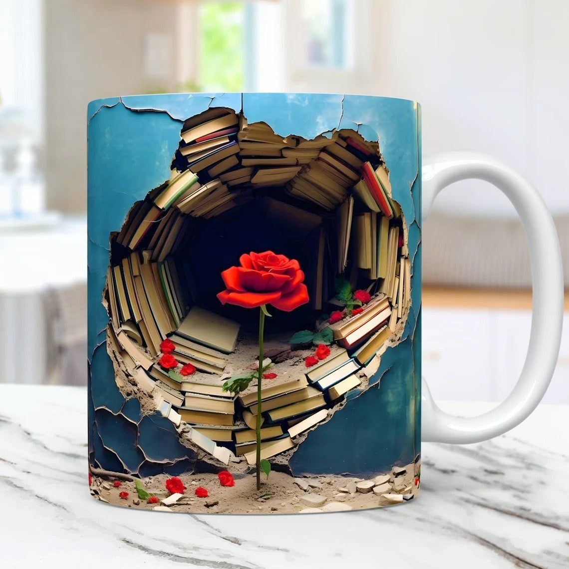 Ceramic Coffee Cup | كوب قهوة مع صورة كتب